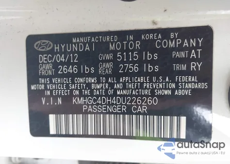 2013 Hyundai Genesis 5.0 R-Spec z USA, uszkodzony, nr VIN KMHGC4DH4DU226260